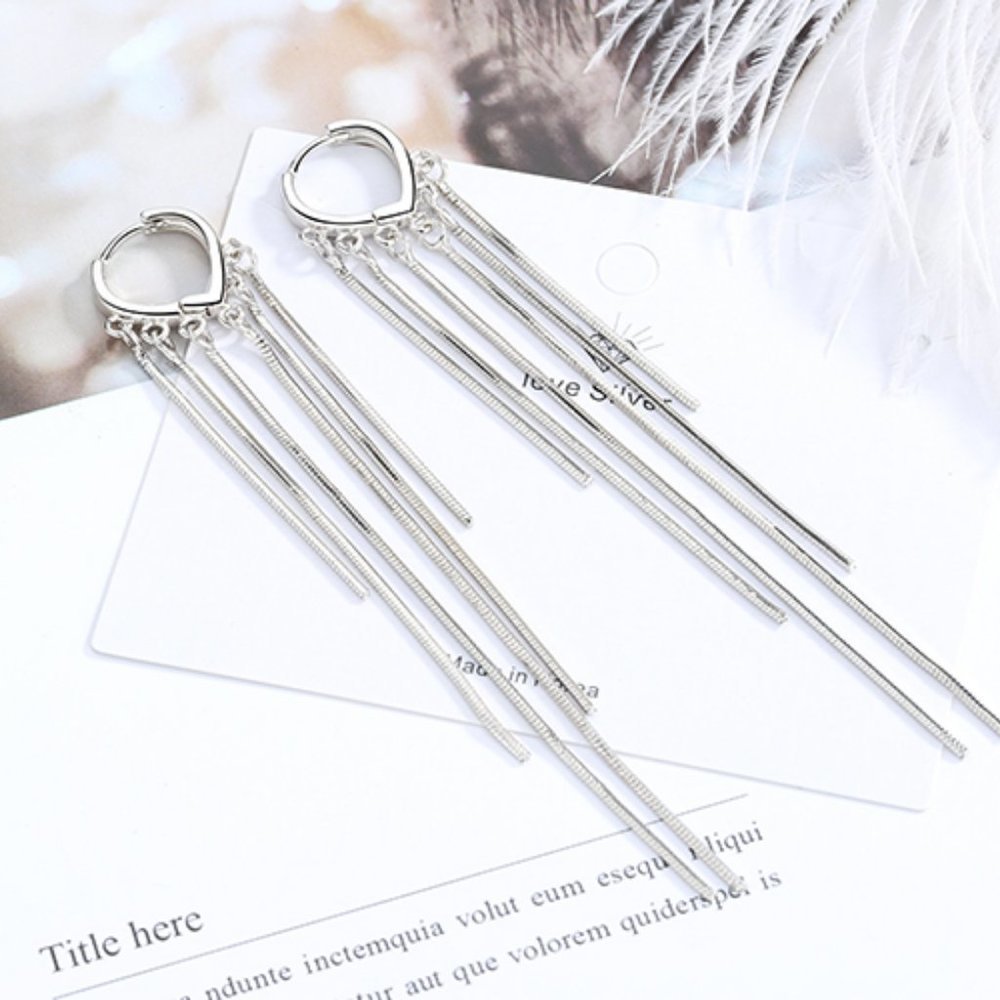 NEW 925 Sterling Silver Tassel Hoop Earrings